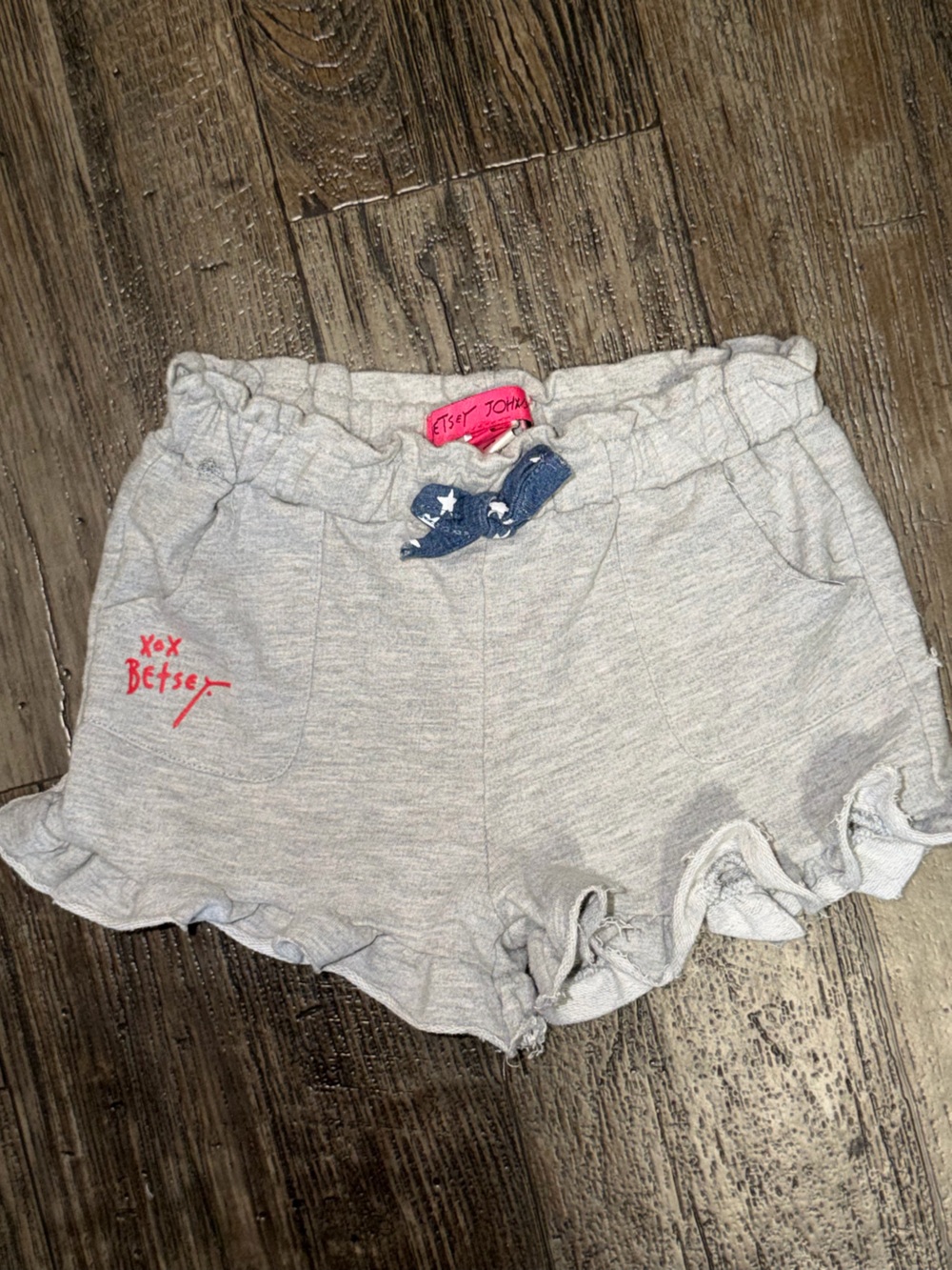 Betsey Johnson Light Gray Girls Ruffle Shorts with Navy Star Bow